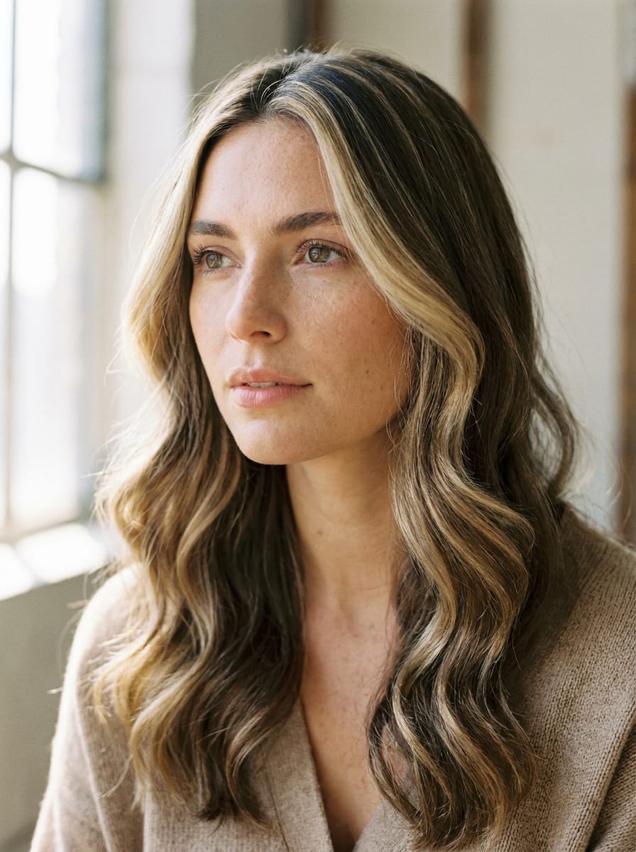 Dunkelblond mit breiteren Ribbon Highlights - Dunkelblonde Haare mit Highlights